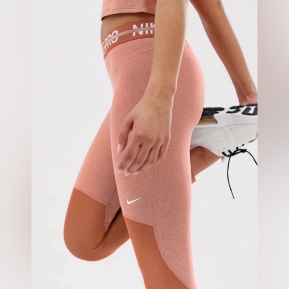 Nike Pro Dusty Peach Heathered 7/8 Tight Leggings Women's Size Medium - Picture 5 of 9